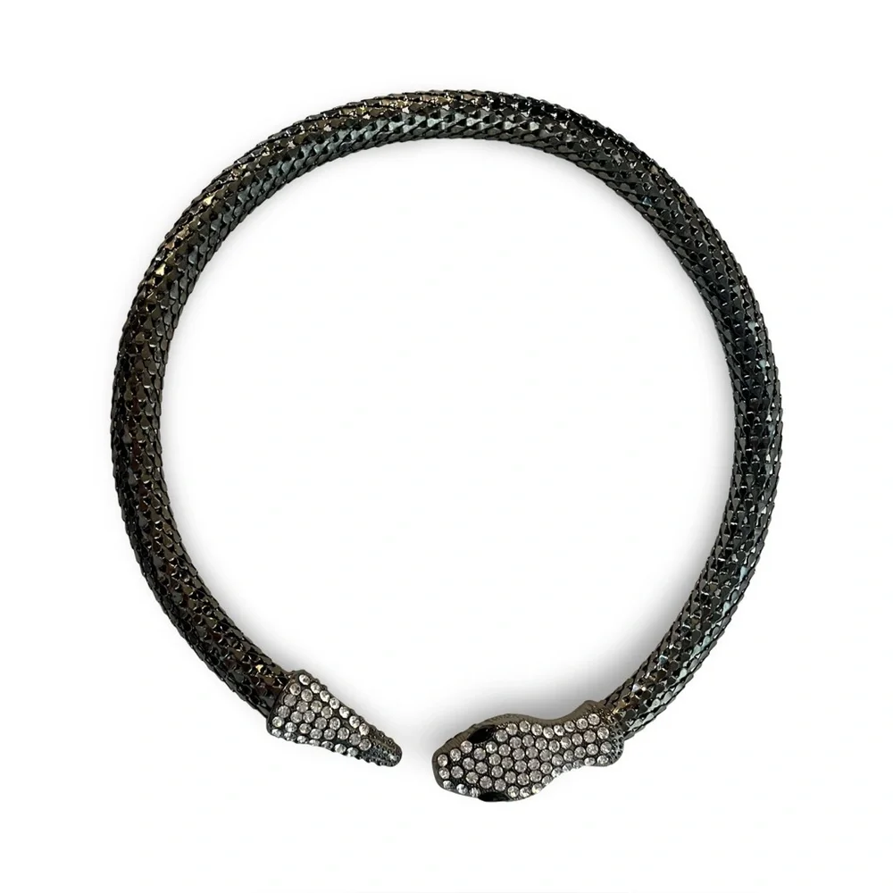 Black Snake Choker Necklace with Rhinestones - Picture 1 of 7